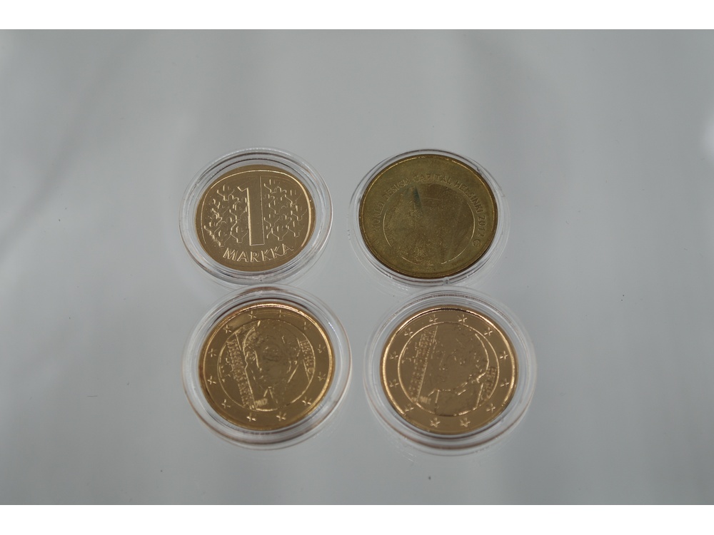 kolikot 5€, 1mk ja 2x2€