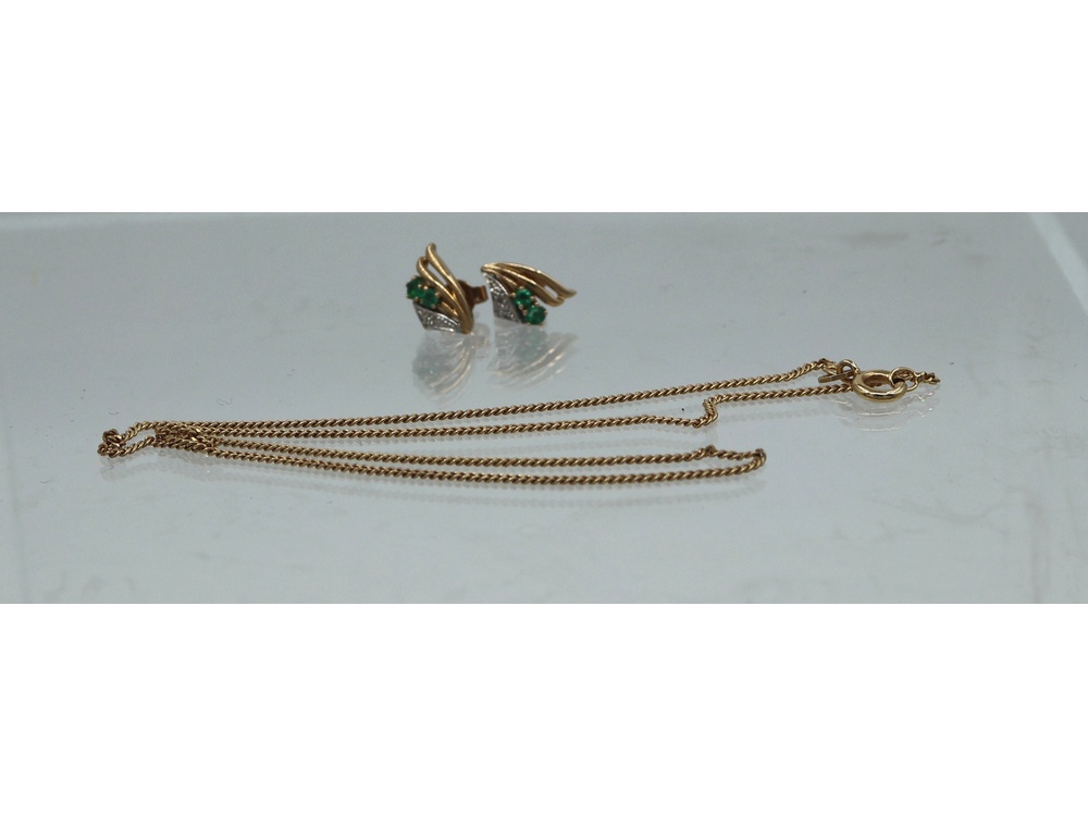 Korvakorut 1,84g/14k ja kaulaketju 2,18g/9k