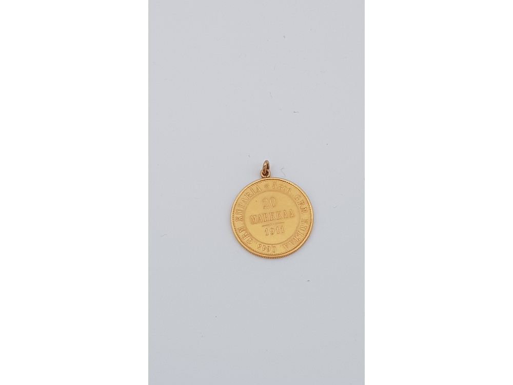 Riipus 20mk 1911 kultarahalla 5,8g .900 br. Paino lenkillä 6,58g