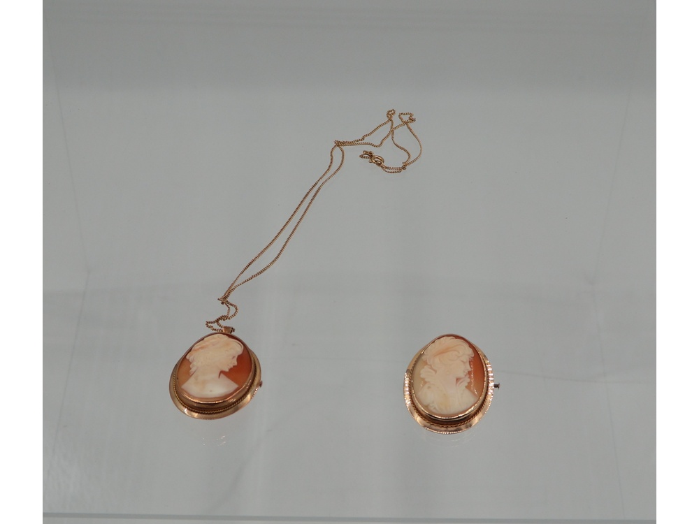 2 kamee korua 14K/br.16,91g ja kaulaketju 18K/3,07g